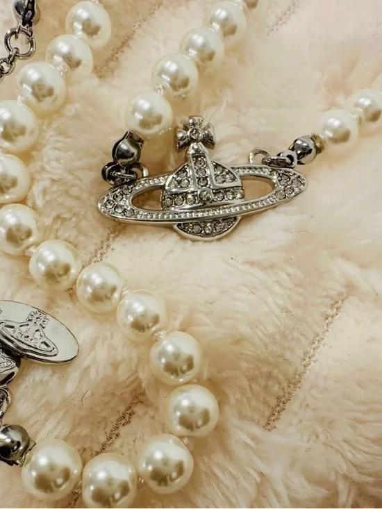 VIVIENNE WESTWOOD PEARL ORB CHOKER SILVER NECKLACE - FULL SET BOX POUCH OS - Picture 5 of 8